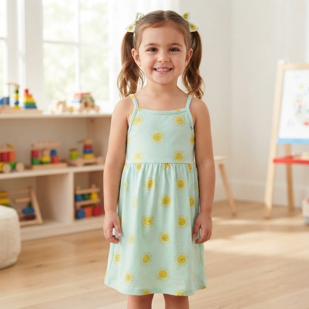 Old Navy Sun Print Dress Kids 4T Mint Green Good Sleeveless Cami Summer Dress
